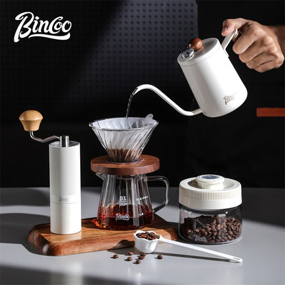 BINCOO Pour Over Coffee Set Threaded Glass Dripper Glass Sharing Pot Manual Coffee Grinder Barista Coffee Tool Set