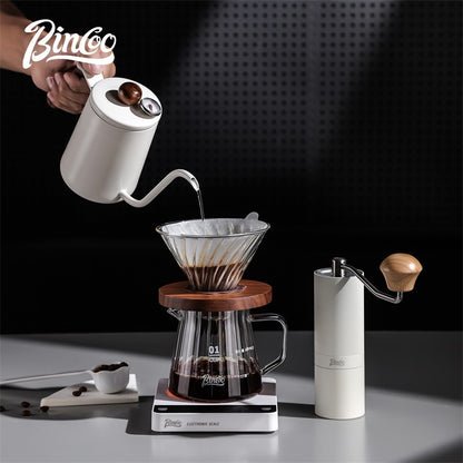 BINCOO Pour Over Coffee Set Threaded Glass Dripper Glass Sharing Pot Manual Coffee Grinder Barista Coffee Tool Set
