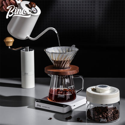 BINCOO Pour Over Coffee Set Threaded Glass Dripper Glass Sharing Pot Manual Coffee Grinder Barista Coffee Tool Set