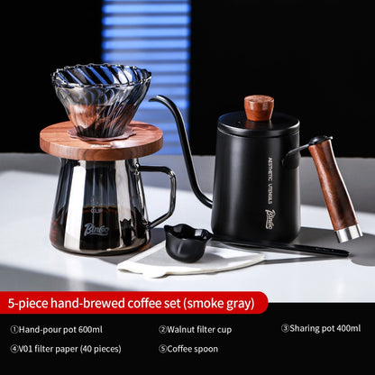 BINCOO Pour Over Coffee Set Threaded Glass Dripper Glass Sharing Pot Manual Coffee Grinder Barista Coffee Tool Set