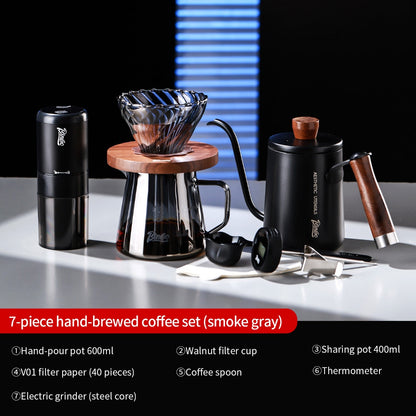 BINCOO Pour Over Coffee Set Threaded Glass Dripper Glass Sharing Pot Manual Coffee Grinder Barista Coffee Tool Set