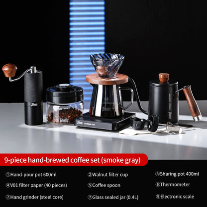 BINCOO Pour Over Coffee Set Threaded Glass Dripper Glass Sharing Pot Manual Coffee Grinder Barista Coffee Tool Set