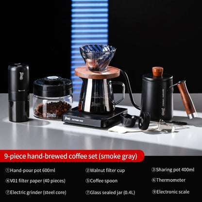 BINCOO Pour Over Coffee Set Threaded Glass Dripper Glass Sharing Pot Manual Coffee Grinder Barista Coffee Tool Set
