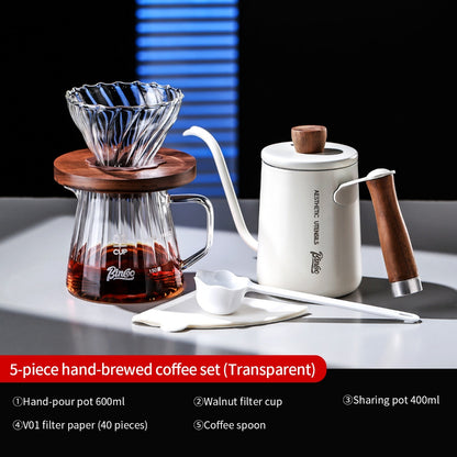 BINCOO Pour Over Coffee Set Threaded Glass Dripper Glass Sharing Pot Manual Coffee Grinder Barista Coffee Tool Set