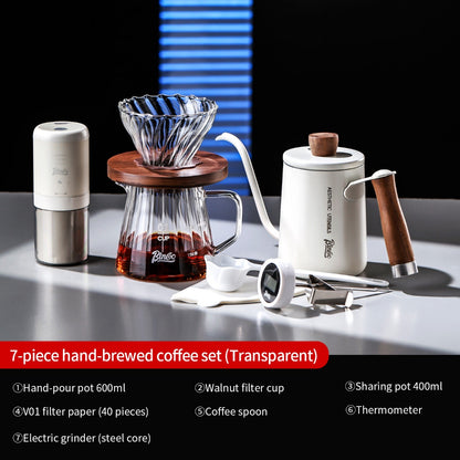 BINCOO Pour Over Coffee Set Threaded Glass Dripper Glass Sharing Pot Manual Coffee Grinder Barista Coffee Tool Set
