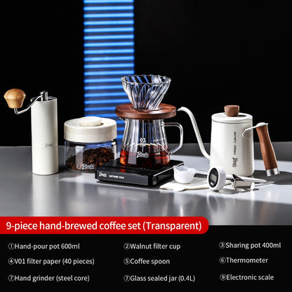 BINCOO Pour Over Coffee Set Threaded Glass Dripper Glass Sharing Pot Manual Coffee Grinder Barista Coffee Tool Set