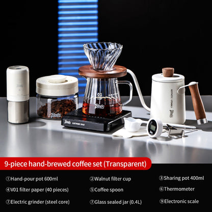 BINCOO Pour Over Coffee Set Threaded Glass Dripper Glass Sharing Pot Manual Coffee Grinder Barista Coffee Tool Set