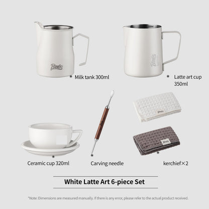 BINCOO Professional Thickened Coffee Latte Art Pitcher Set Graduated Pointed Spout Milk Frothing Cup Espresso Coffee Tool Set 350ML/600ML