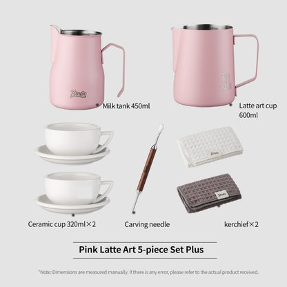 BINCOO Professional Thickened Coffee Latte Art Pitcher Set Graduated Pointed Spout Milk Frothing Cup Espresso Coffee Tool Set 350ML/600ML