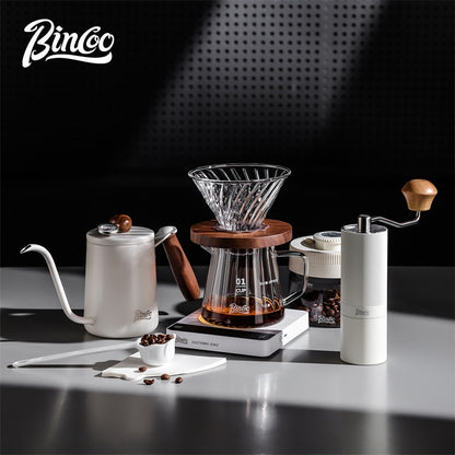 BINCOO Coffee Glass Server with V60 Glass Dripper Set Grinder Kit Stainless Steel Gooseneck Kettle Coffee Brewing Tool Set