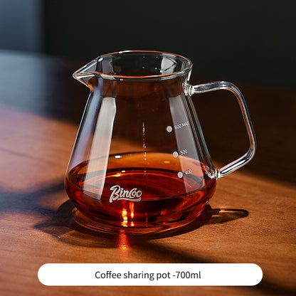 BINCOO Hand Drip Coffee Set Glass Sharing Pot Equipped with Glass Filter Cup for Household Office 500ML/700ML