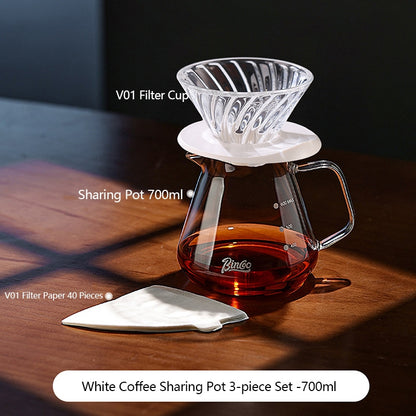 BINCOO Hand Drip Coffee Set Glass Sharing Pot Equipped with Glass Filter Cup for Household Office 500ML/700ML