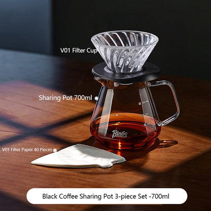 BINCOO Hand Drip Coffee Set Glass Sharing Pot Equipped with Glass Filter Cup for Household Office 500ML/700ML