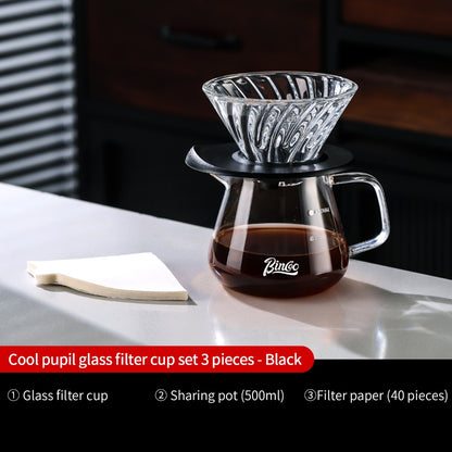 BINCOO Hand Drip Coffee Set Glass Sharing Pot Equipped with Glass Filter Cup for Household Office 500ML/700ML
