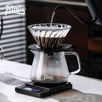 BINCOO Pour Over Coffee Set Glass Server with Glass Dripper Manual Coffee Grinder Complete Coffee Brewing Kit