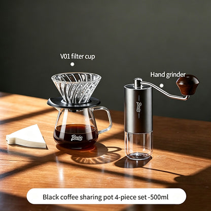 BINCOO Pour Over Coffee Set Glass Server with Glass Dripper Manual Coffee Grinder Complete Coffee Brewing Kit