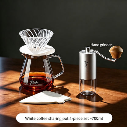 BINCOO Pour Over Coffee Set Glass Server with Glass Dripper Manual Coffee Grinder Complete Coffee Brewing Kit
