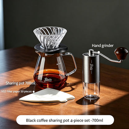 BINCOO Pour Over Coffee Set Glass Server with Glass Dripper Manual Coffee Grinder Complete Coffee Brewing Kit