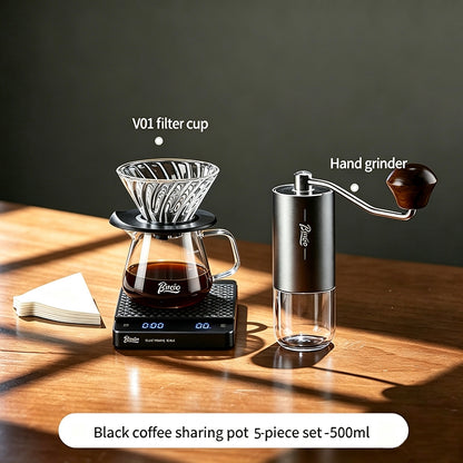 BINCOO Pour Over Coffee Set Glass Server with Glass Dripper Manual Coffee Grinder Complete Coffee Brewing Kit