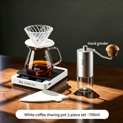 BINCOO Pour Over Coffee Set Glass Server with Glass Dripper Manual Coffee Grinder Complete Coffee Brewing Kit