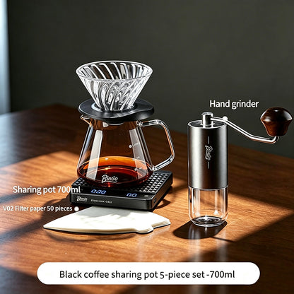 BINCOO Pour Over Coffee Set Glass Server with Glass Dripper Manual Coffee Grinder Complete Coffee Brewing Kit