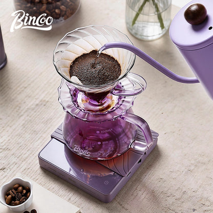 BINCOO Purple Glass Dripper with Glass Server, Manual Coffee Grinder Drip Pour‑Over Coffee Set Coffee Brewing Kit