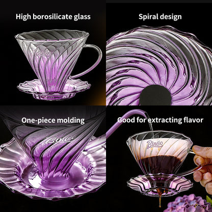 BINCOO Purple Glass Dripper with Glass Server, Manual Coffee Grinder Drip Pour‑Over Coffee Set Coffee Brewing Kit