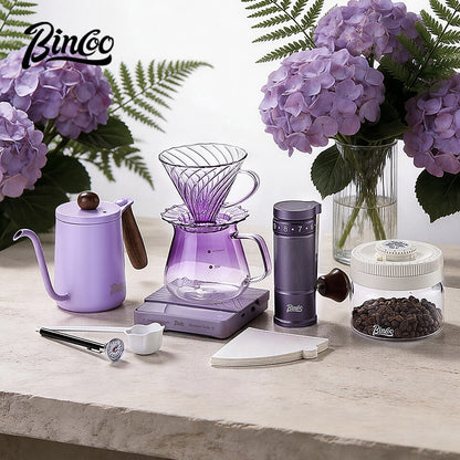 BINCOO Purple Glass Dripper with Glass Server, Manual Coffee Grinder Drip Pour‑Over Coffee Set Coffee Brewing Kit