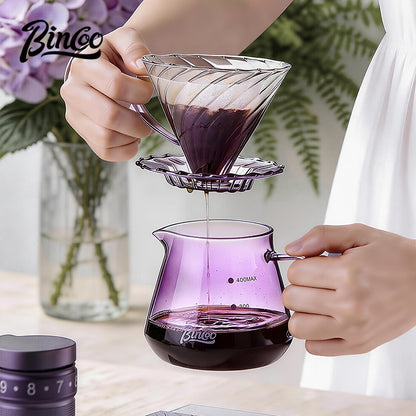 BINCOO Purple Glass Dripper with Glass Server, Manual Coffee Grinder Drip Pour‑Over Coffee Set Coffee Brewing Kit