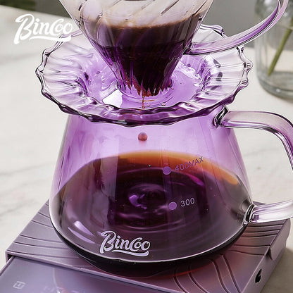 BINCOO Purple Glass Dripper with Glass Server, Manual Coffee Grinder Drip Pour‑Over Coffee Set Coffee Brewing Kit