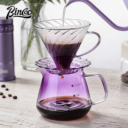 BINCOO Purple Glass Dripper with Glass Server, Manual Coffee Grinder Drip Pour‑Over Coffee Set Coffee Brewing Kit