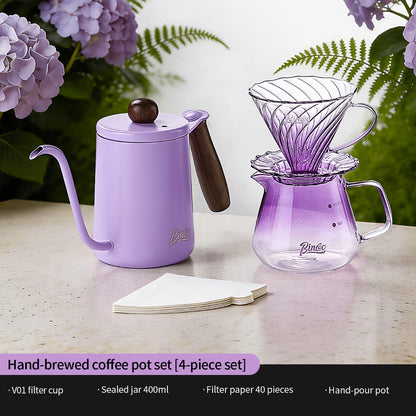 BINCOO Gradient Purple Pour Over Coffee Set with Grinder High Borosilicate Glass Sharing Pot V60 Glass Dripper Drip Coffee Maker Kit