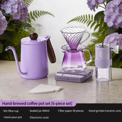 BINCOO Gradient Purple Pour Over Coffee Set with Grinder High Borosilicate Glass Sharing Pot V60 Glass Dripper Drip Coffee Maker Kit