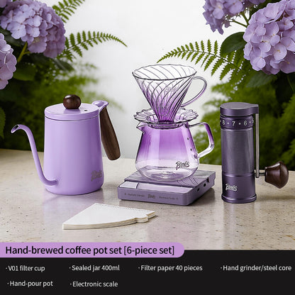 BINCOO Gradient Purple Pour Over Coffee Set with Grinder High Borosilicate Glass Sharing Pot V60 Glass Dripper Drip Coffee Maker Kit