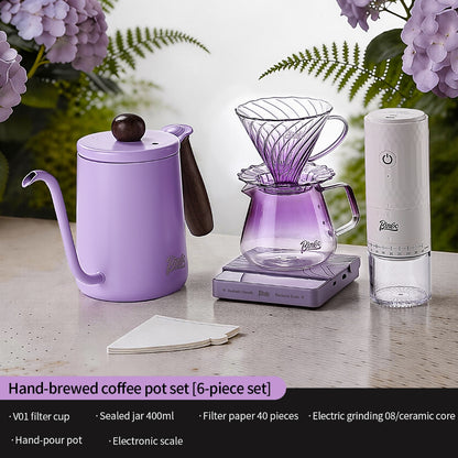 BINCOO Gradient Purple Pour Over Coffee Set with Grinder High Borosilicate Glass Sharing Pot V60 Glass Dripper Drip Coffee Maker Kit