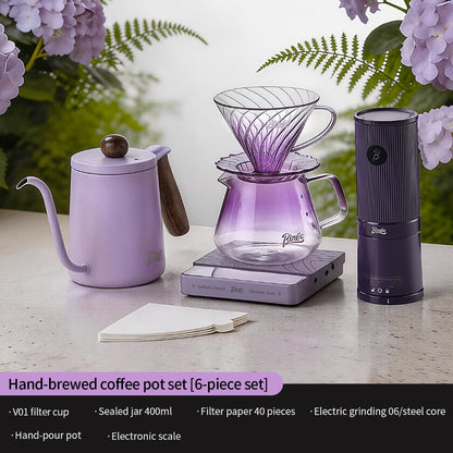BINCOO Gradient Purple Pour Over Coffee Set with Grinder High Borosilicate Glass Sharing Pot V60 Glass Dripper Drip Coffee Maker Kit