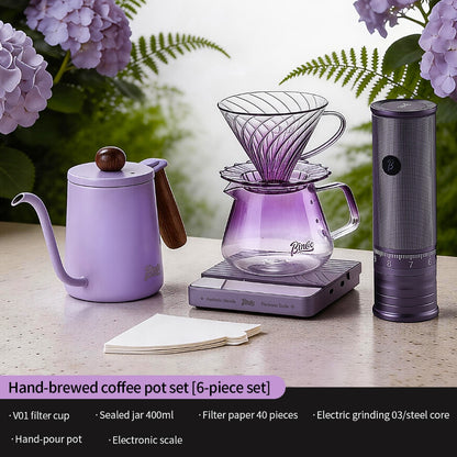 BINCOO Gradient Purple Pour Over Coffee Set with Grinder High Borosilicate Glass Sharing Pot V60 Glass Dripper Drip Coffee Maker Kit