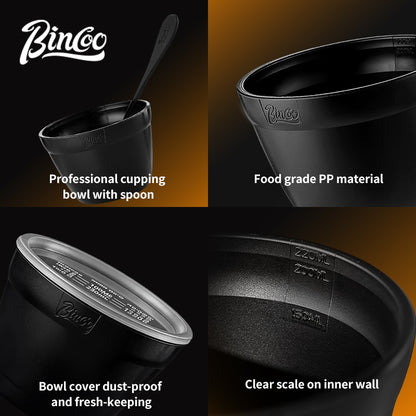 BINCOO Professional Coffee Cupping Bowl with Lid & Cupping Spoon Large Capacity Stackable PP Materia