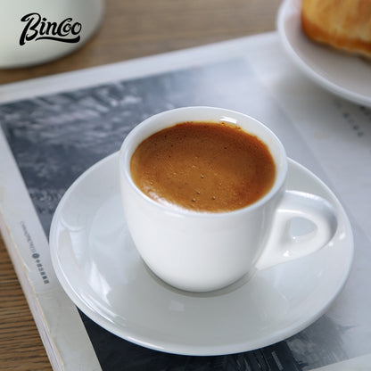 BINCOO Espresso Coffee Cup Set Thick‑Walled Ceramic Cup with Saucer & Coffee Spoon Ideal for Home & Office Use 80ML/125ML