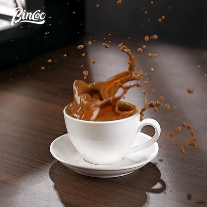 BINCOO Espresso Coffee Cup Set Thick‑Walled Ceramic Cup with Saucer & Coffee Spoon Ideal for Home & Office Use 80ML/125ML