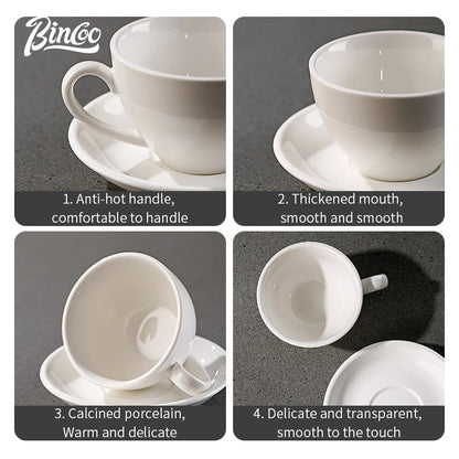 BINCOO Espresso Coffee Cup Set Thick‑Walled Ceramic Cup with Saucer & Coffee Spoon Ideal for Home & Office Use 80ML/125ML