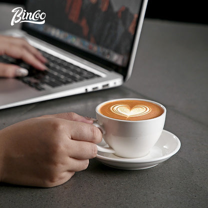 BINCOO Espresso Coffee Cup Set Thick‑Walled Ceramic Cup with Saucer & Coffee Spoon Ideal for Home & Office Use 80ML/125ML
