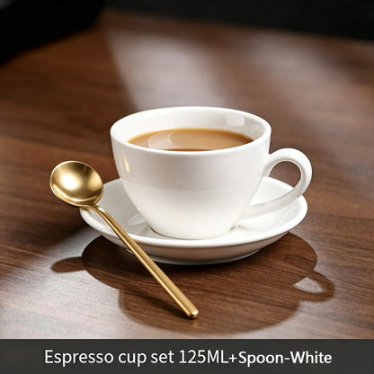 BINCOO Espresso Coffee Cup Set Thick‑Walled Ceramic Cup with Saucer & Coffee Spoon Ideal for Home & Office Use 80ML/125ML