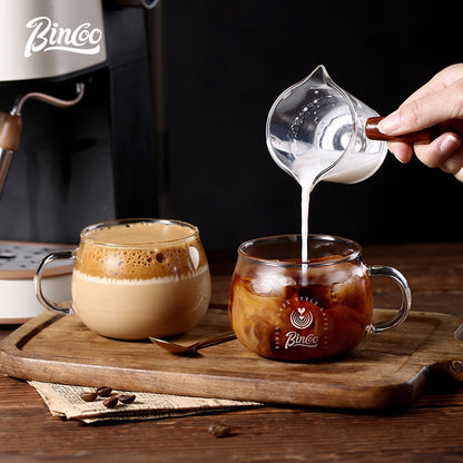 BINCOO Wide‑Mouth Glass Coffee Cup Iced Americano Latte Cup with Coffee Spoon Set Ideal for Home & Office 280ML