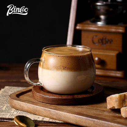 BINCOO Wide‑Mouth Glass Coffee Cup Iced Americano Latte Cup with Coffee Spoon Set Ideal for Home & Office 280ML