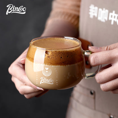BINCOO Wide‑Mouth Glass Coffee Cup Iced Americano Latte Cup with Coffee Spoon Set Ideal for Home & Office 280ML