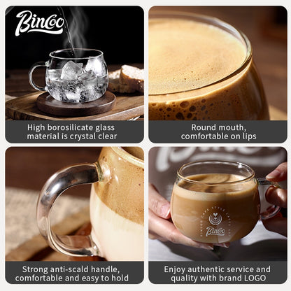 BINCOO Wide‑Mouth Glass Coffee Cup Iced Americano Latte Cup with Coffee Spoon Set Ideal for Home & Office 280ML