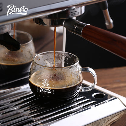 BINCOO Wide‑Mouth Glass Coffee Cup Iced Americano Latte Cup with Coffee Spoon Set Ideal for Home & Office 280ML