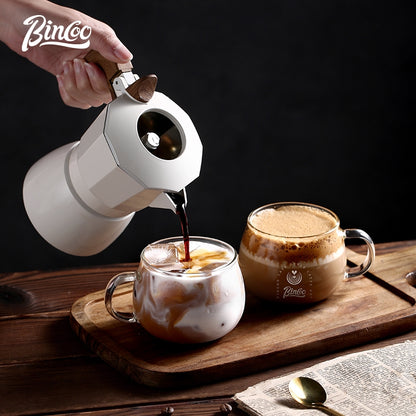 BINCOO Wide‑Mouth Glass Coffee Cup Iced Americano Latte Cup with Coffee Spoon Set Ideal for Home & Office 280ML