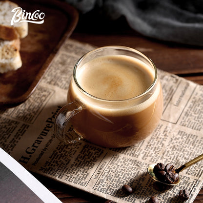 BINCOO Wide‑Mouth Glass Coffee Cup Iced Americano Latte Cup with Coffee Spoon Set Ideal for Home & Office 280ML